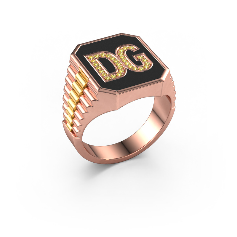 Image of Rolex style ring Stephan 3 585 rose gold Yellow sapphire 1 mm