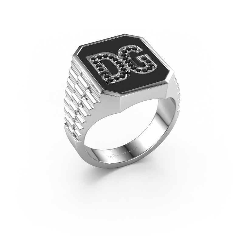 Afbeelding van Rolex stijl ring Stephan 3 950 platina Zwarte diamant 0.006 crt