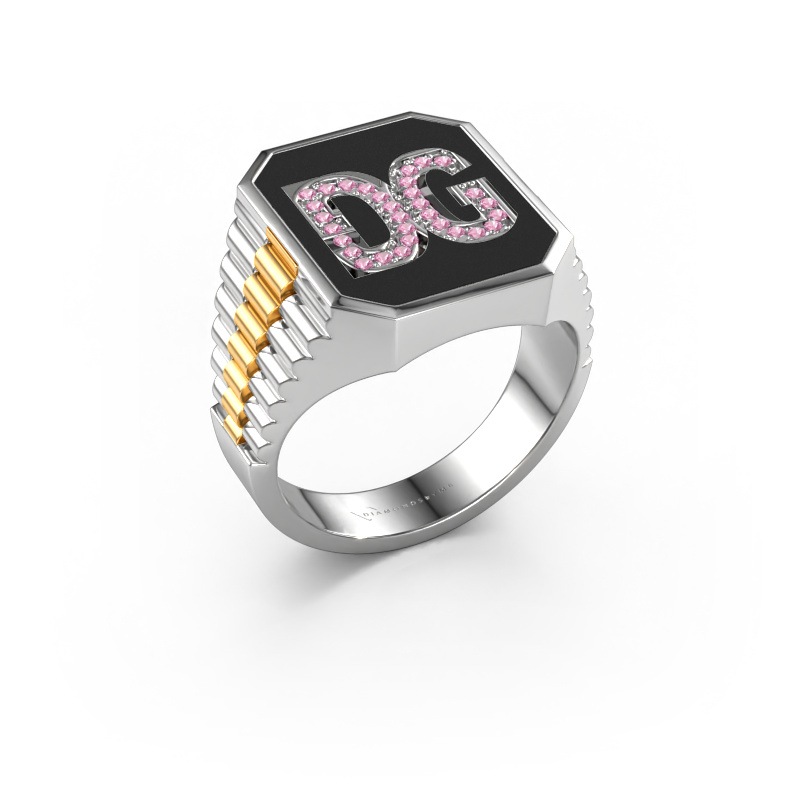 Image de Bague style Rolex Stephan 3 585 or blanc Saphir rose 1 mm