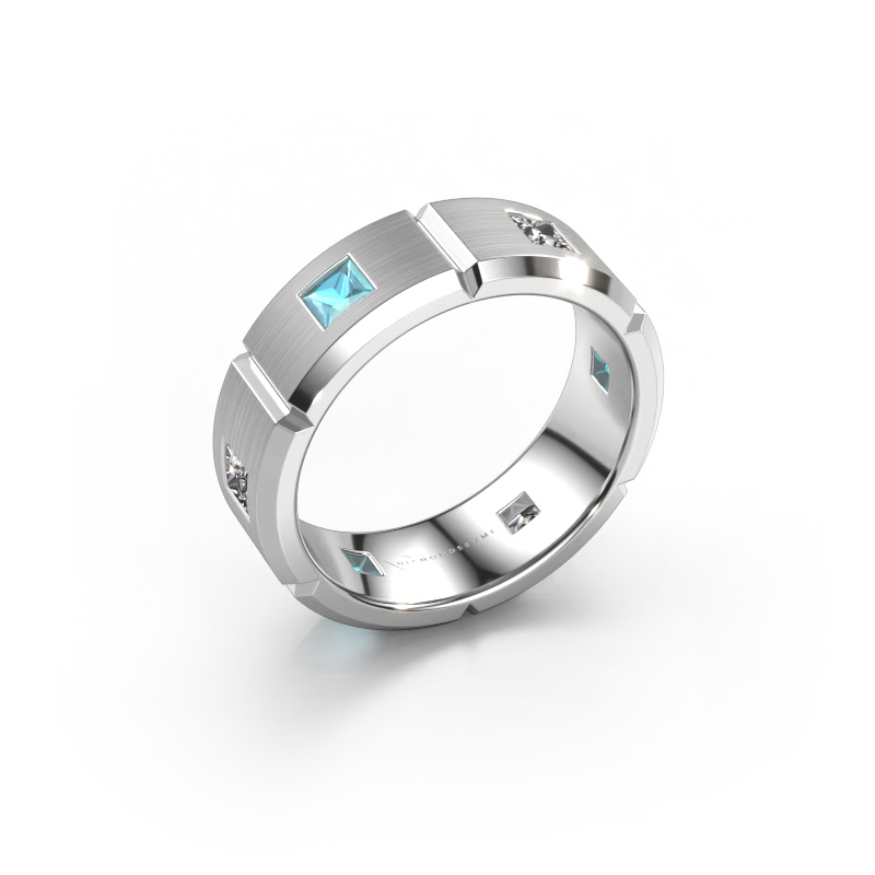 Image of Men's ring Steve 585 white gold Blue topaz 3 mm