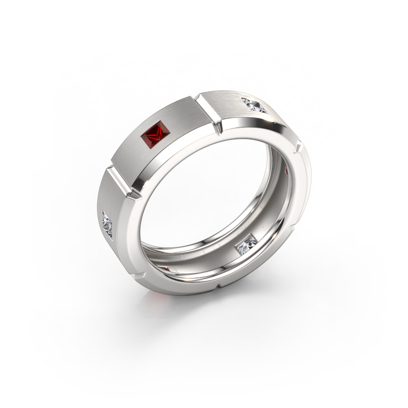 Image of Men's ring Steve light 585 white gold Garnet 3 mm