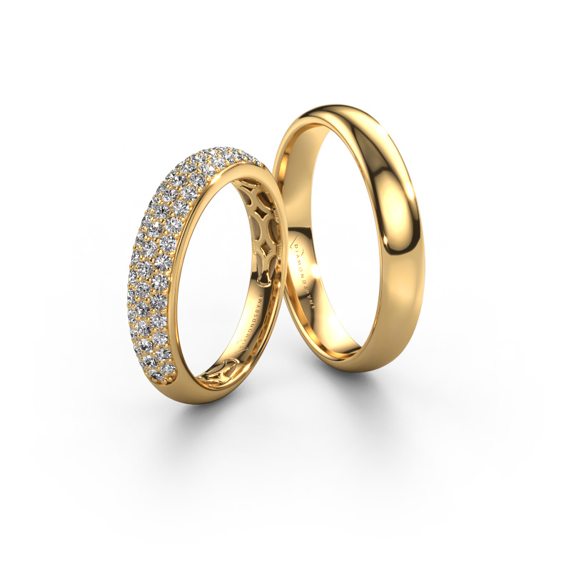 Image of Wedding rings set Sunflower ±0.16x0.12in 14 Carat gold Diamond 0.012 crt