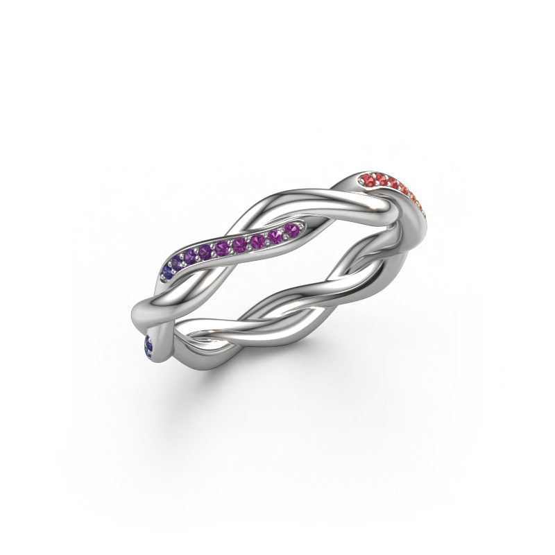 Image of Stackable ring Swing half 950 platinum Rainbow sapphire 1 1 mm