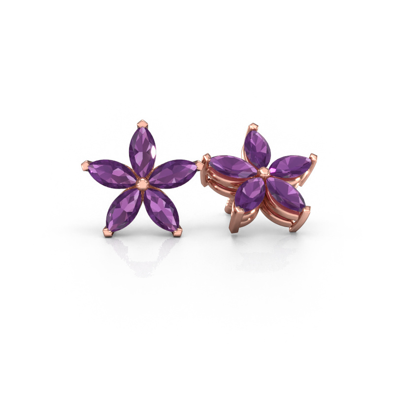 Image of Stud earrings Sylvana 585 rose gold Amethyst 5x2.5 mm