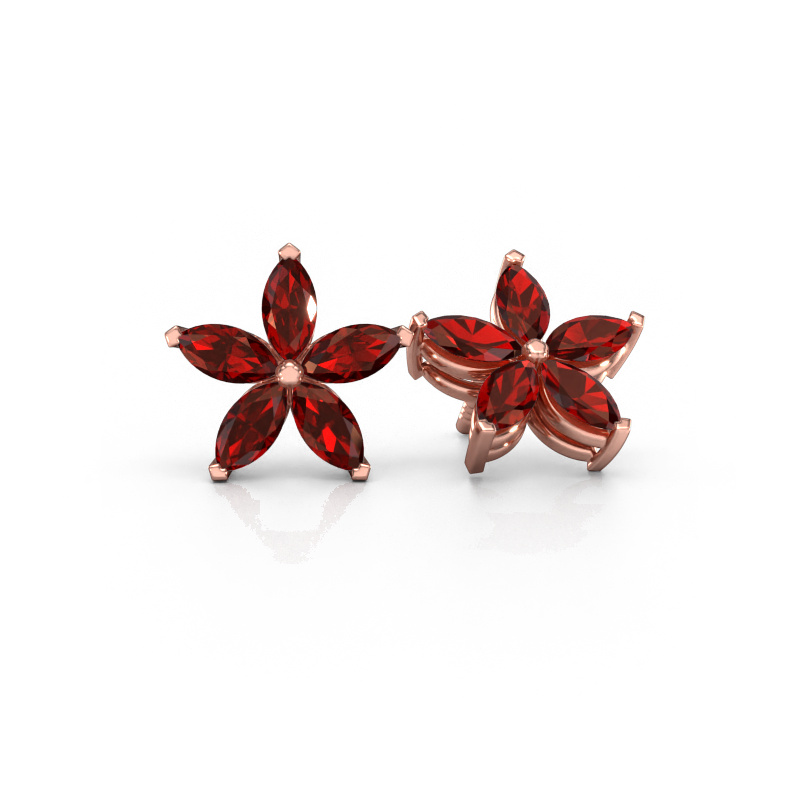Image of Stud earrings Sylvana 585 rose gold Garnet 5x2.5 mm