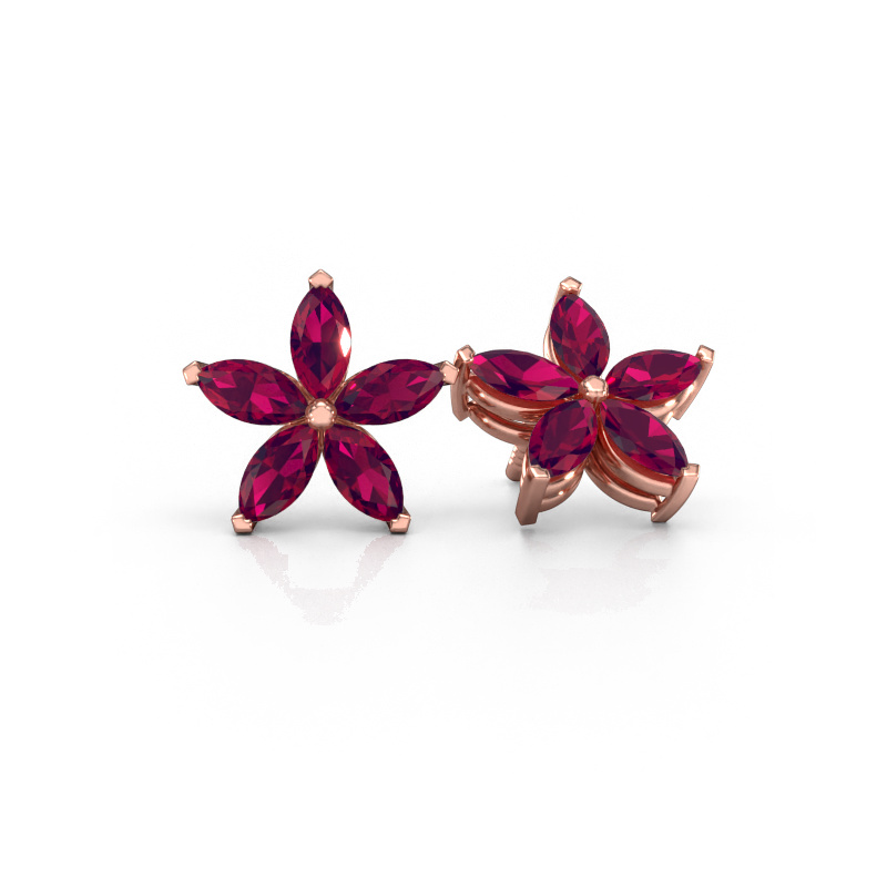 Image of Stud earrings Sylvana 585 rose gold Rhodolite 5x2.5 mm