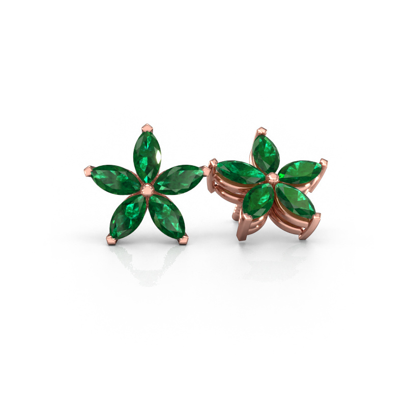 Image of Stud earrings Sylvana 585 rose gold Emerald 5x2.5 mm
