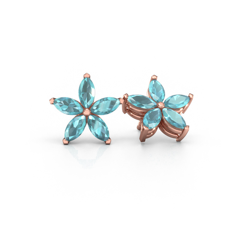 Image de Clous d'oreilles Sylvana 585 or rose Topaze bleue 5x2.5 mm