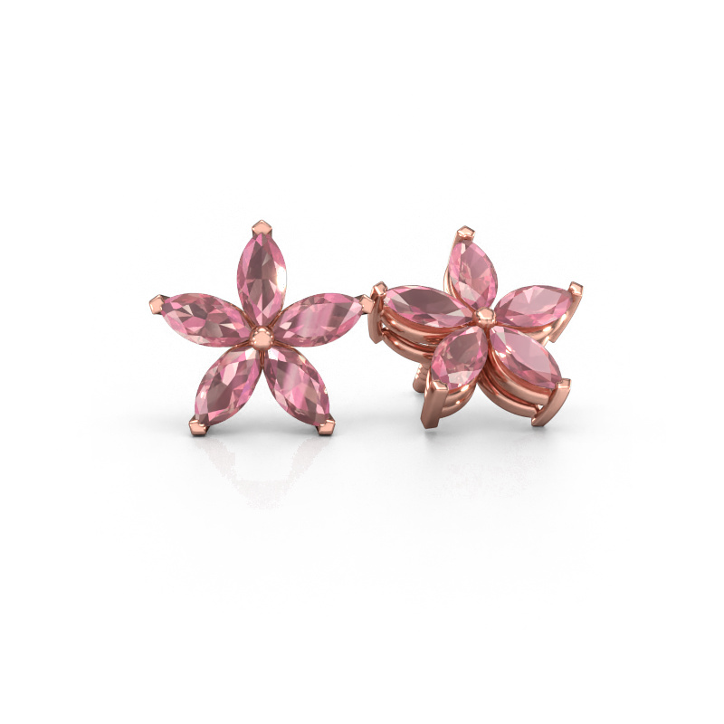 Image of Stud earrings Sylvana 585 rose gold Tourmaline pink 5x2.5 mm