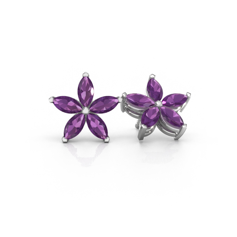Image of Stud earrings Sylvana 585 white gold Amethyst 5x2.5 mm