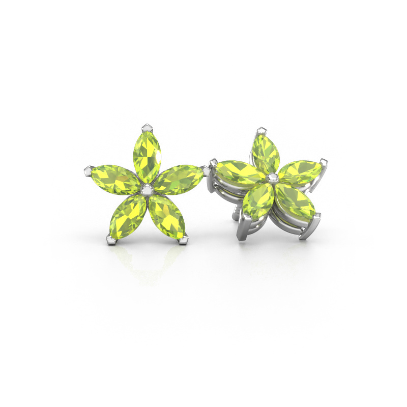 Image of Stud earrings Sylvana 585 white gold Peridot 5x2.5 mm