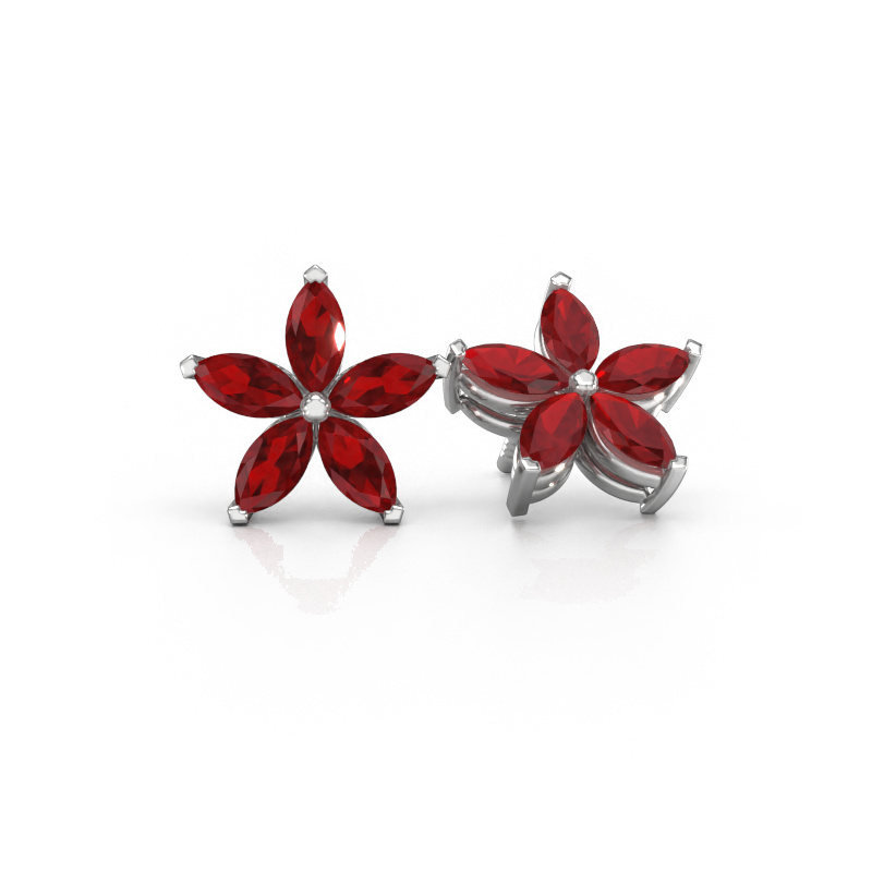 Image of Stud earrings Sylvana 950 platinum Ruby 5x2.5 mm