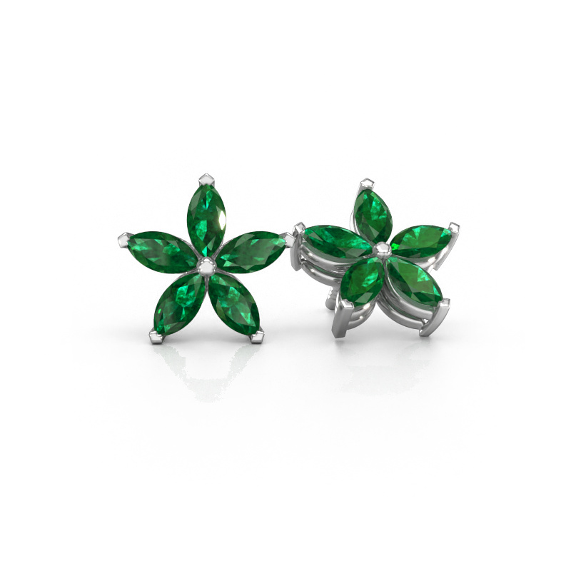 Image of Stud earrings Sylvana 585 white gold Emerald 5x2.5 mm