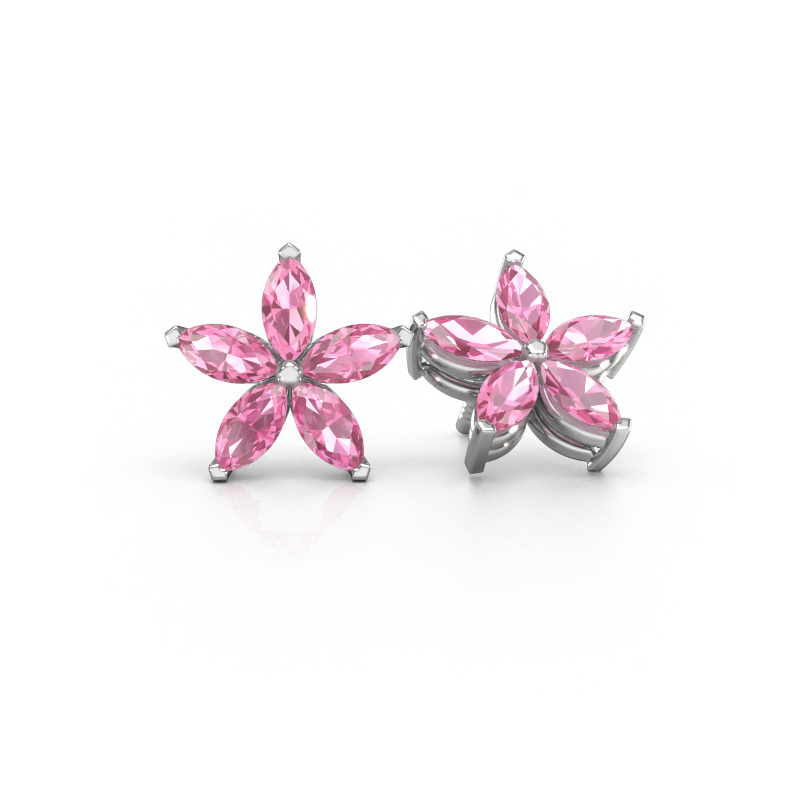 Image of Stud earrings Sylvana 585 white gold Pink sapphire 5x2.5 mm
