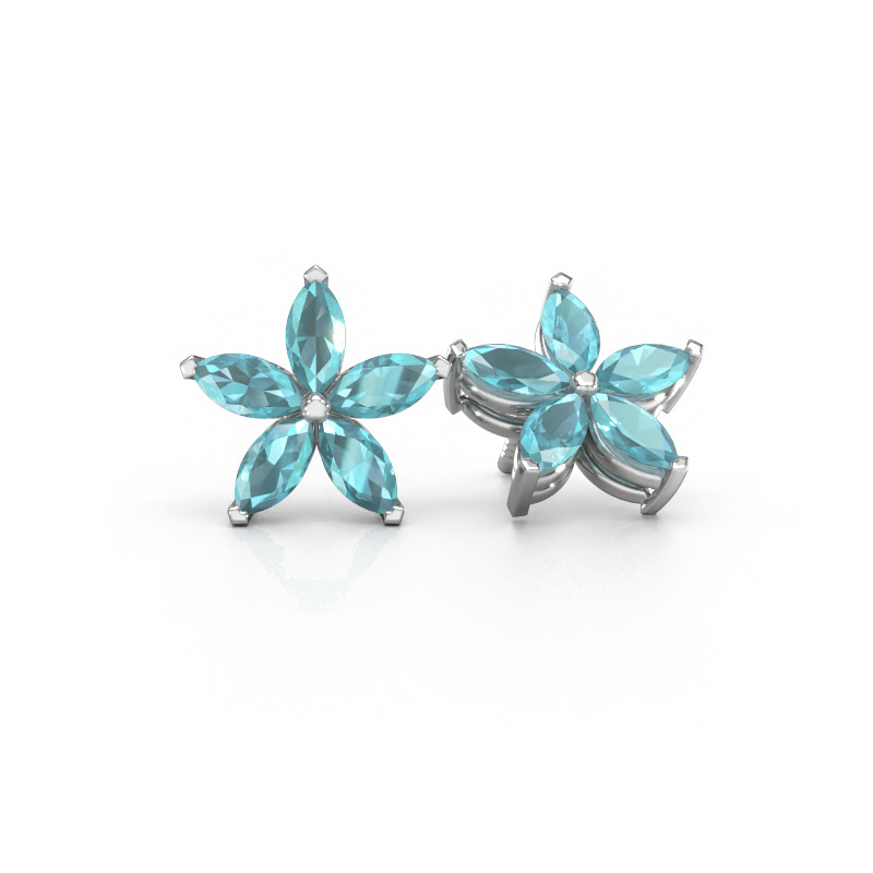 Image of Stud earrings Sylvana 585 white gold Blue topaz 5x2.5 mm