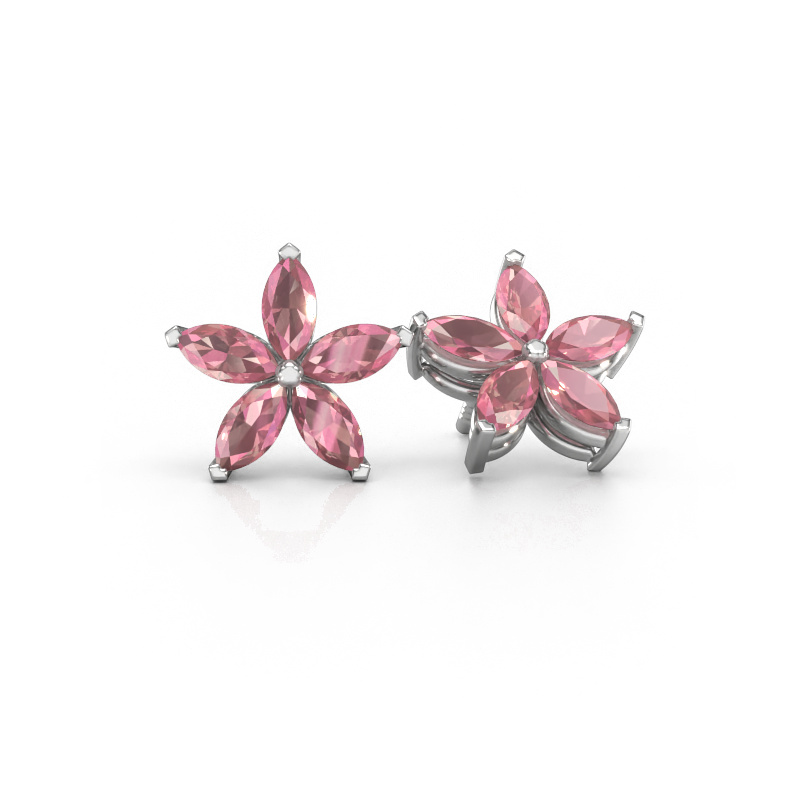 Image of Stud earrings Sylvana 950 platinum Tourmaline pink 5x2.5 mm