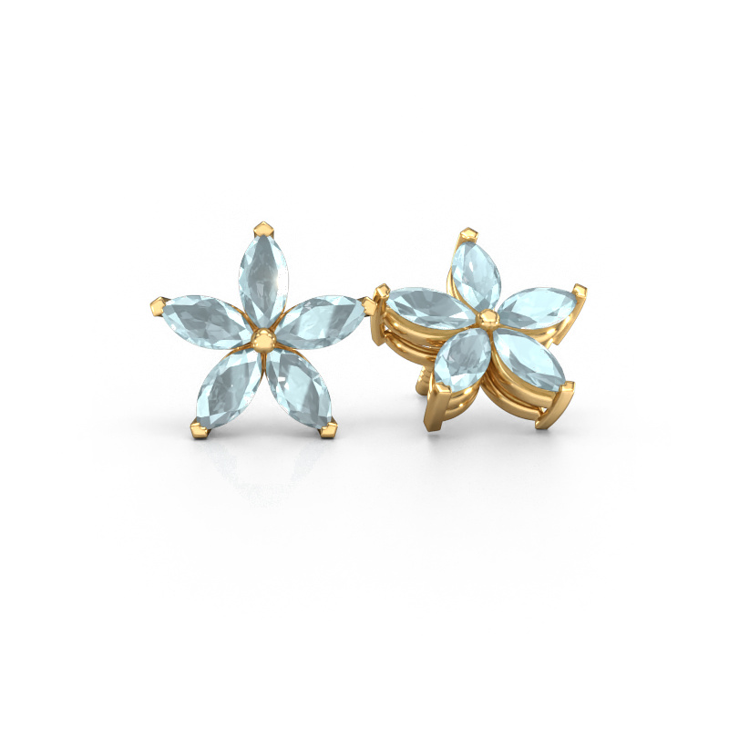 Image de Clous d'oreilles Sylvana 585 or jaune Aigue-marine 5x2.5 mm