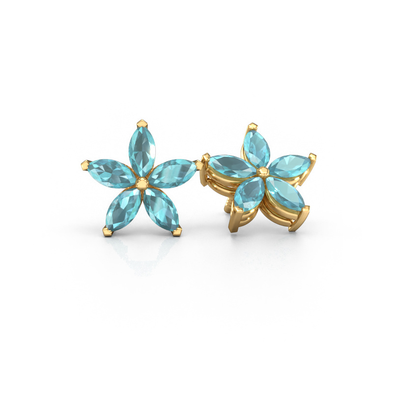Image of Stud earrings Sylvana 585 gold Blue topaz 5x2.5 mm