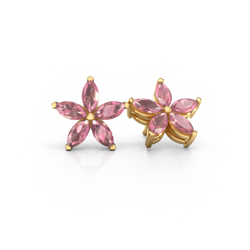 Image of Stud earrings Sylvana 585 gold Tourmaline pink 5x2.5 mm