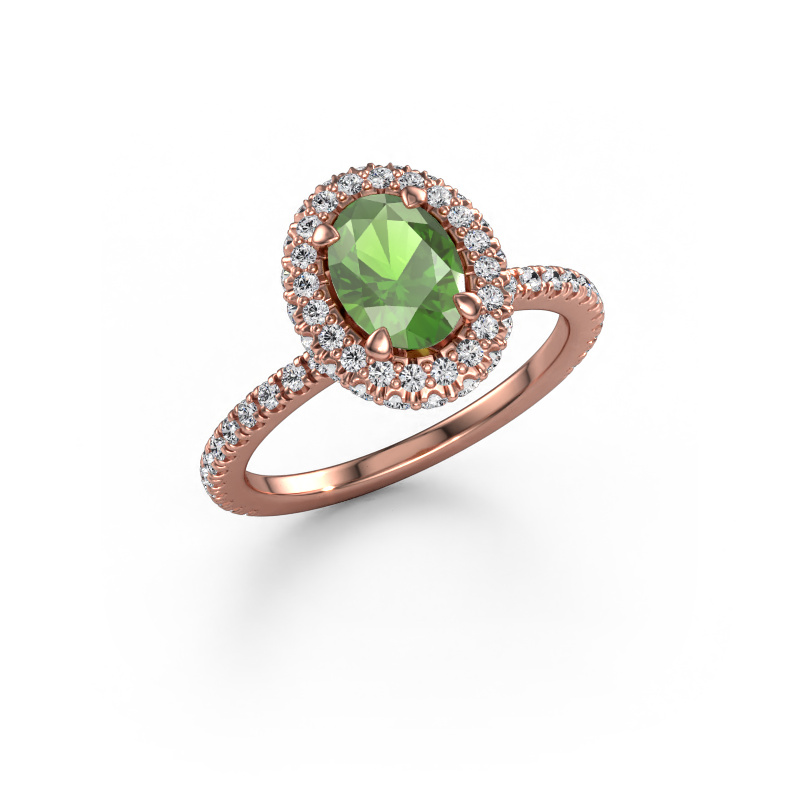 Image de Bague de fiançailles Talitha OVL 585 or rose Vert tourmaline 7x5 mm