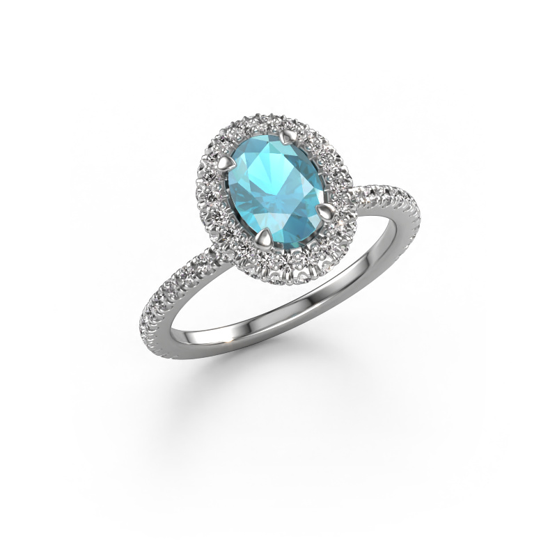 Image of Engagement ring Talitha OVL 585 white gold Blue topaz 7x5 mm