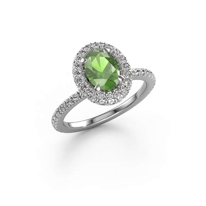 Image of Engagement ring Talitha OVL 585 white gold Tourmaline green 7x5 mm