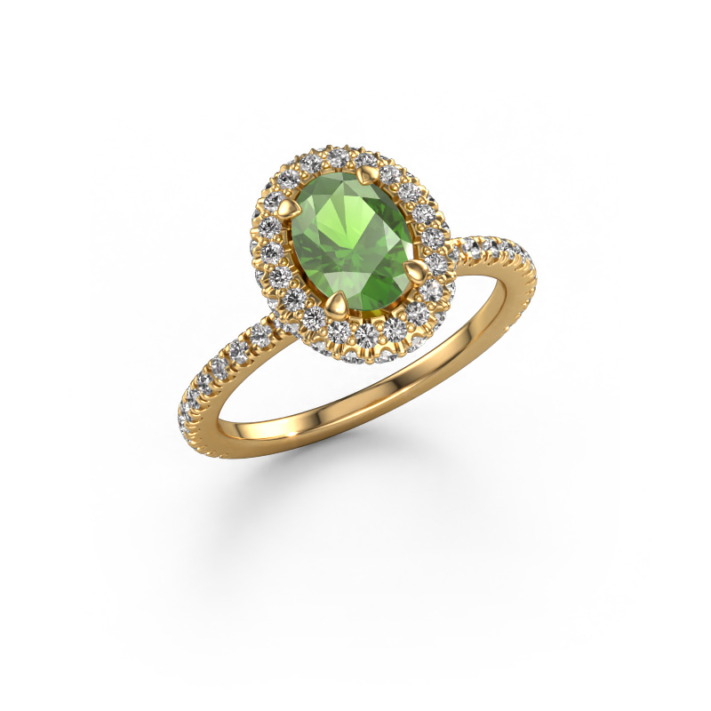 Image of Engagement ring Talitha OVL 585 gold Tourmaline green 7x5 mm