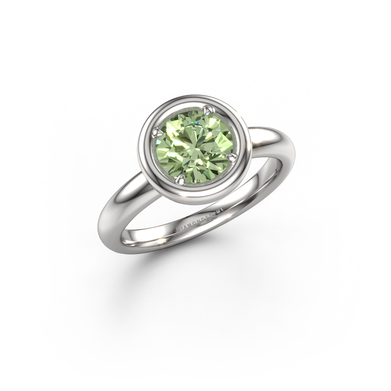 Afbeelding van Verlovingsring Noa RND 950 platina Groene lab grown diamant 6.8 mm