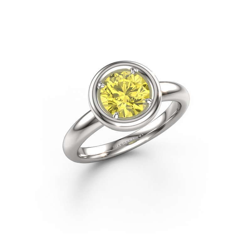 Afbeelding van Verlovingsring Noa RND 950 platina Gele lab grown diamant 6.8 mm