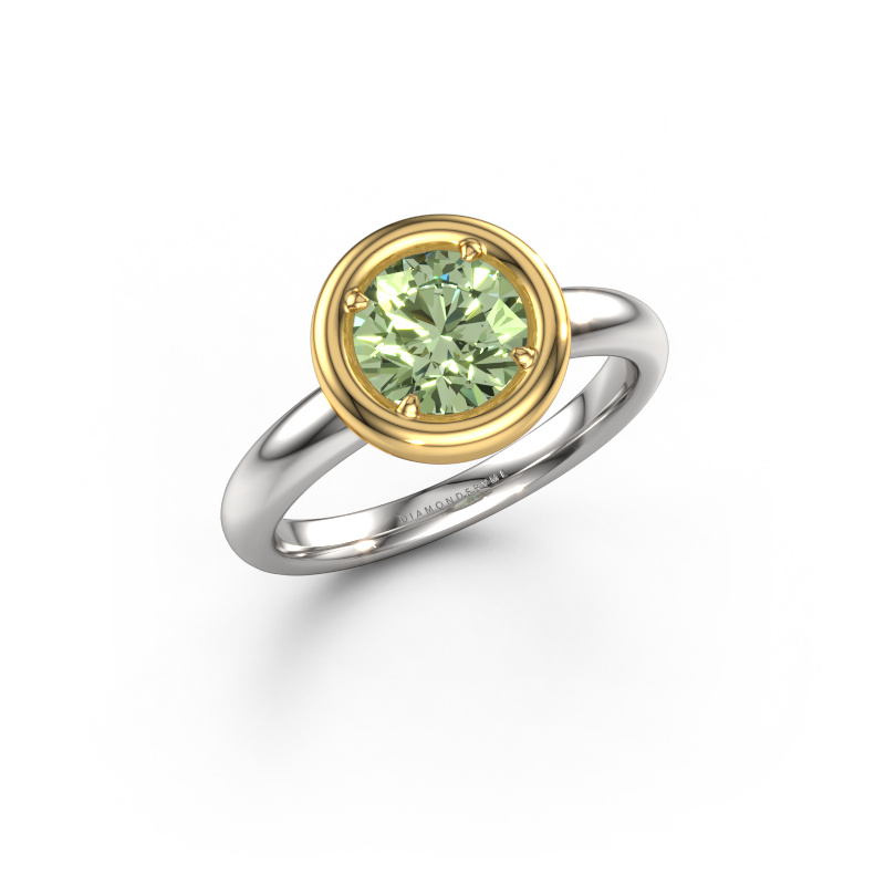 Afbeelding van Verlovingsring Noa RND 585 witgoud Groene lab grown diamant 6.8 mm