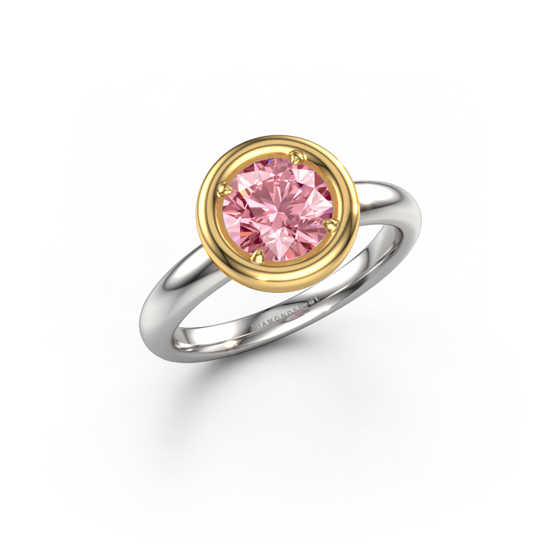 Afbeelding van Verlovingsring Noa RND 585 witgoud Roze lab grown diamant 6.8 mm