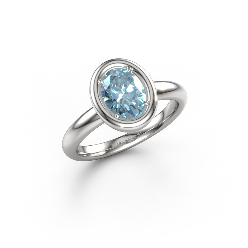Image de Bague de fiançailles Noa OVL 950 platine Diamant synthétique bleu 8x6 mm