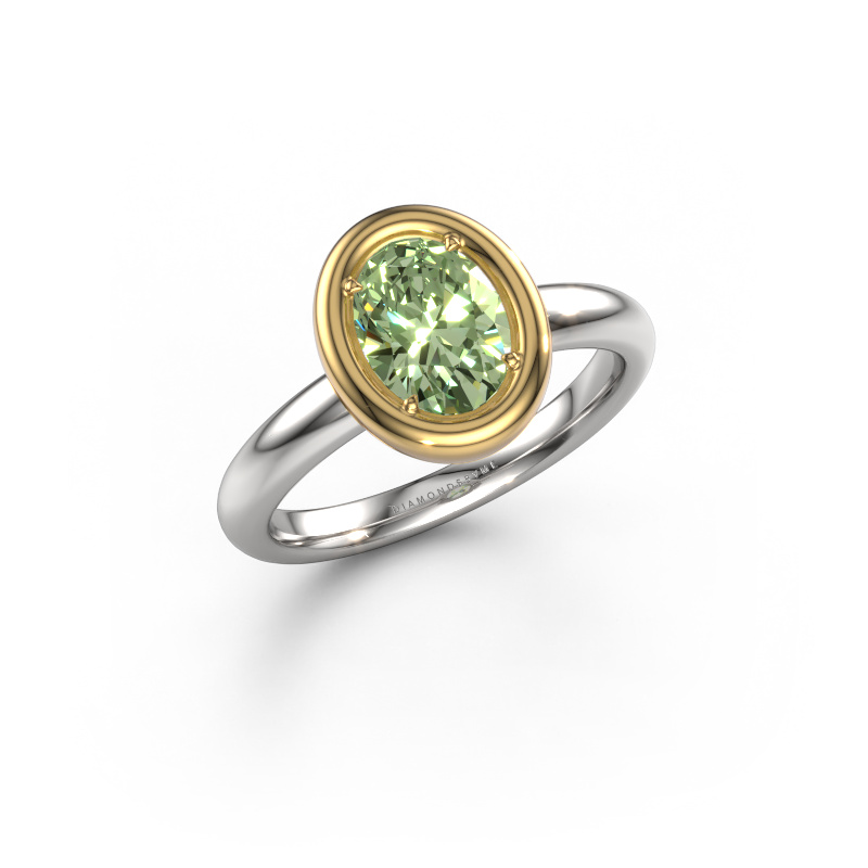 Image de Bague de fiançailles Noa OVL 585 or blanc Diamants synthétiques vert 8x6 mm
