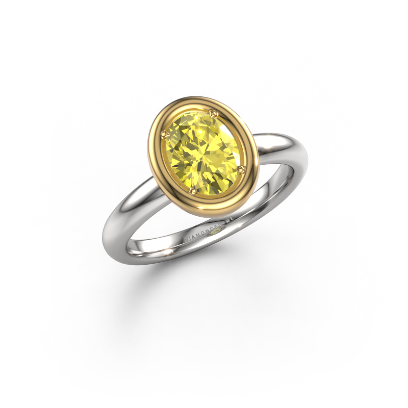 Image of Engagement ring Noa OVL 585 white gold Yellow lab grown diamond 8x6 mm