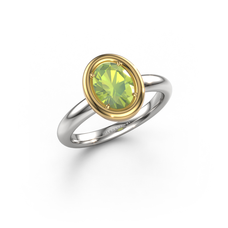 Afbeelding van Verlovingsring Noa OVL 585 witgoud Peridoot 8x6 mm