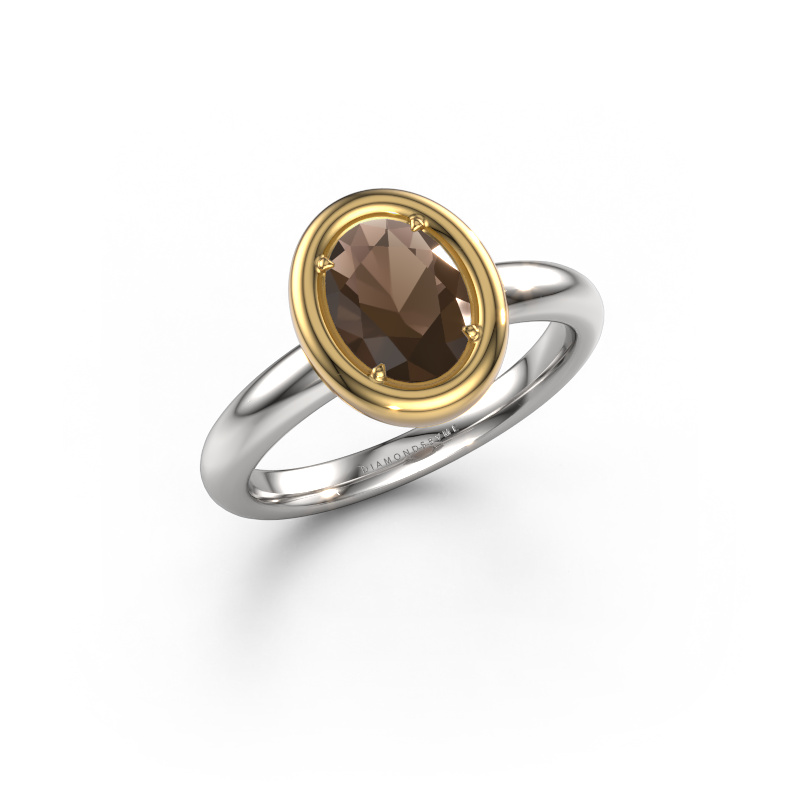 Afbeelding van Verlovingsring Noa OVL 585 witgoud Rookkwarts 8x6 mm