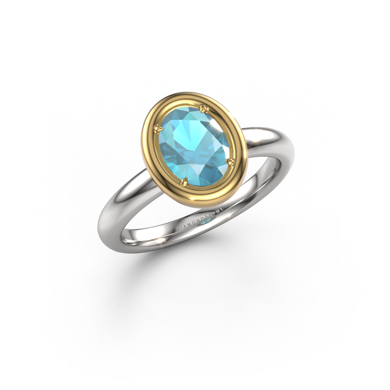 Image de Bague de fiançailles Noa OVL 585 or blanc Topaze bleue 8x6 mm