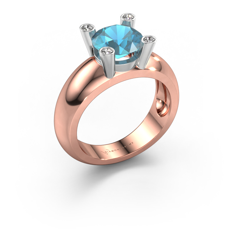 Image de Bague Tamara RND 585 or rose Topaze bleue 8 mm