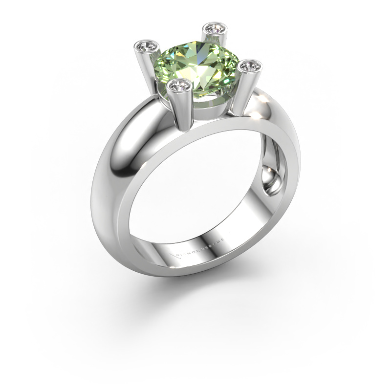 Image of Ring Tamara RND 585 white gold Green lab grown diamond 8 mm