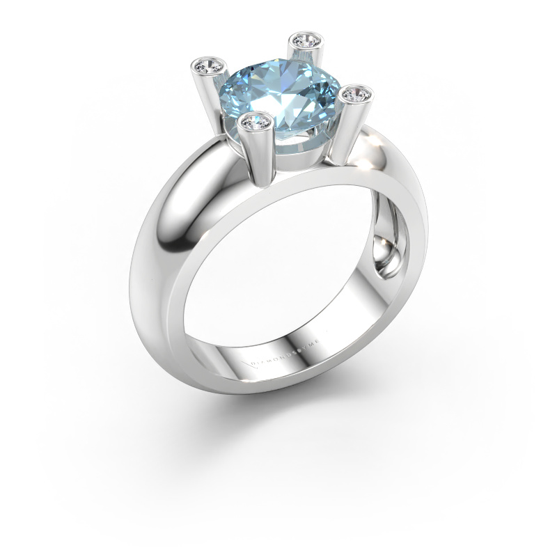 Immagine di Anello Tamara RND 585 oro bianco Diamante lab grown blu 8 mm