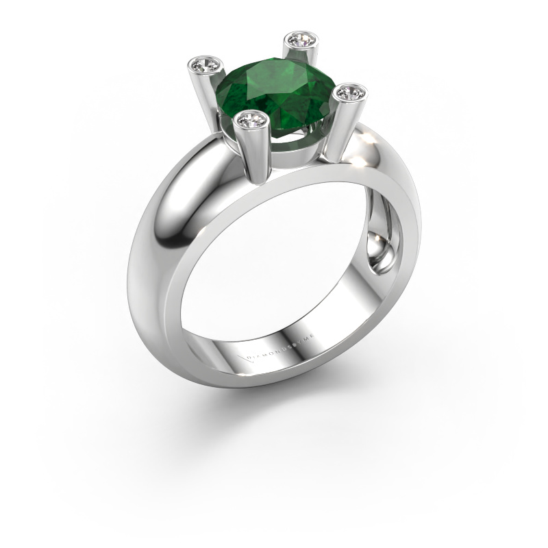 Image of Ring Tamara RND 585 white gold Emerald 8 mm