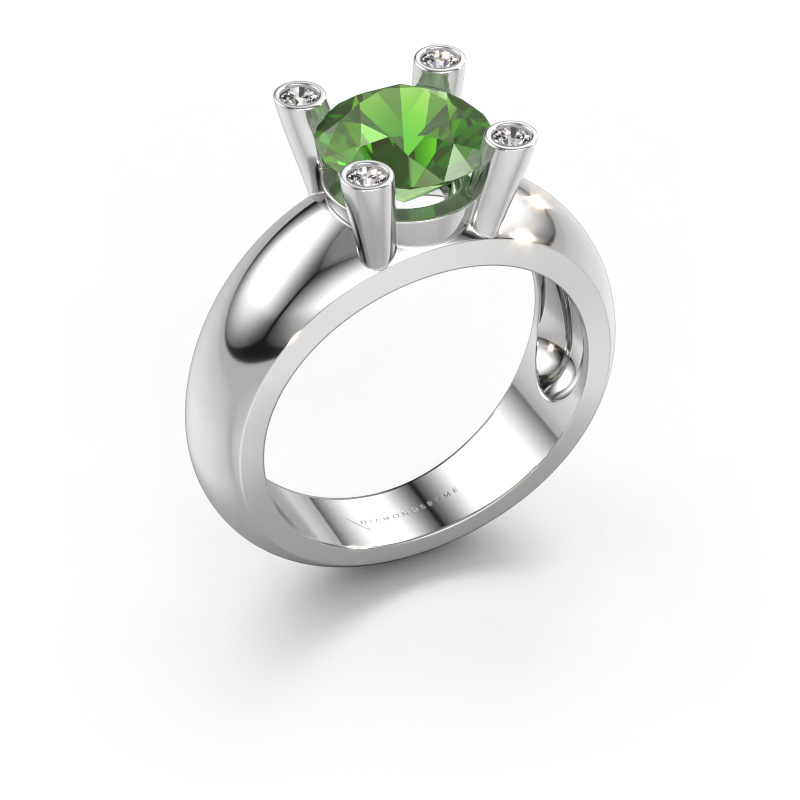 Image of Ring Tamara RND 585 white gold Tourmaline green 8 mm