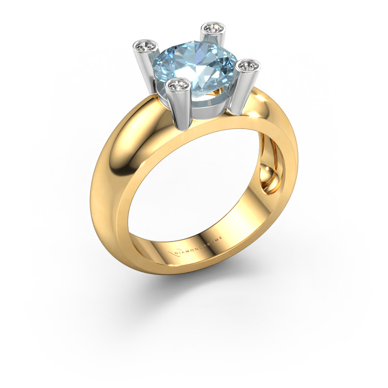 Image de Bague Tamara RND 585 or jaune Diamant synthétique bleu 8 mm