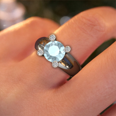 美品 希少 ROSAMARIA Silver Tamara Ring 514P▲ Pink And White Cubic Zirconia Platinum Over Silver Flower