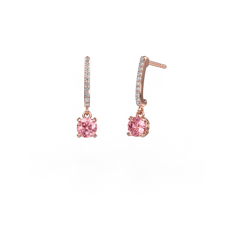 Image of Drop earrings Tanja 1 585 rose gold Pink lab grown diamond 5 mm
