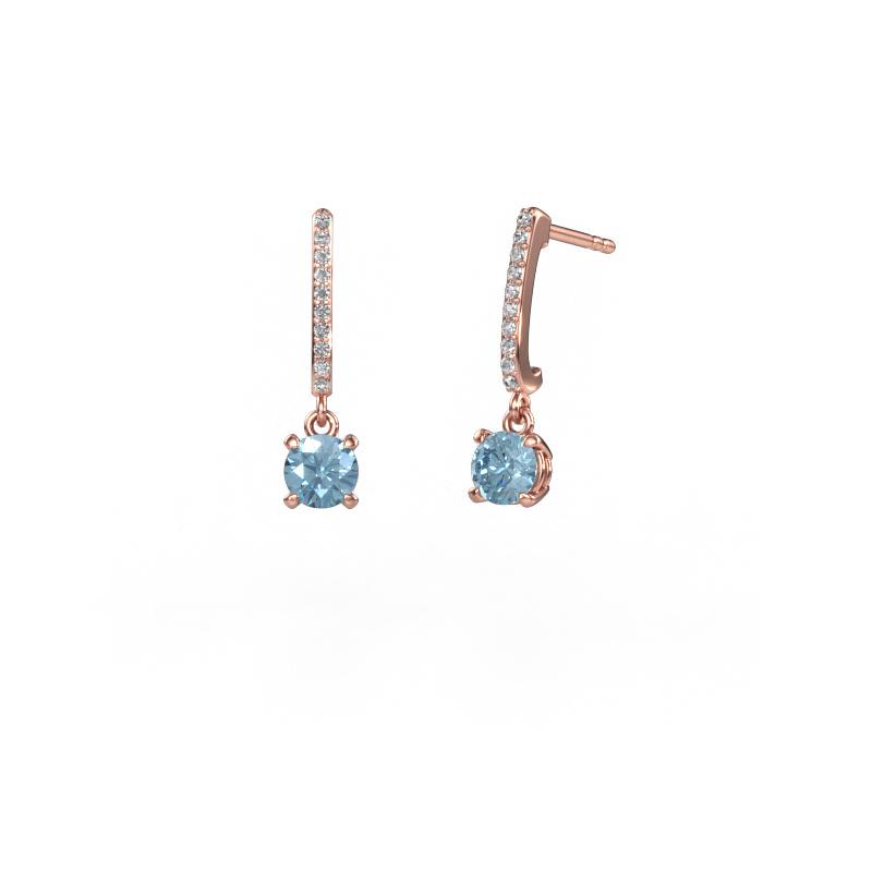 Image of Drop earrings Tanja 1 585 rose gold Blue lab grown diamond 5 mm