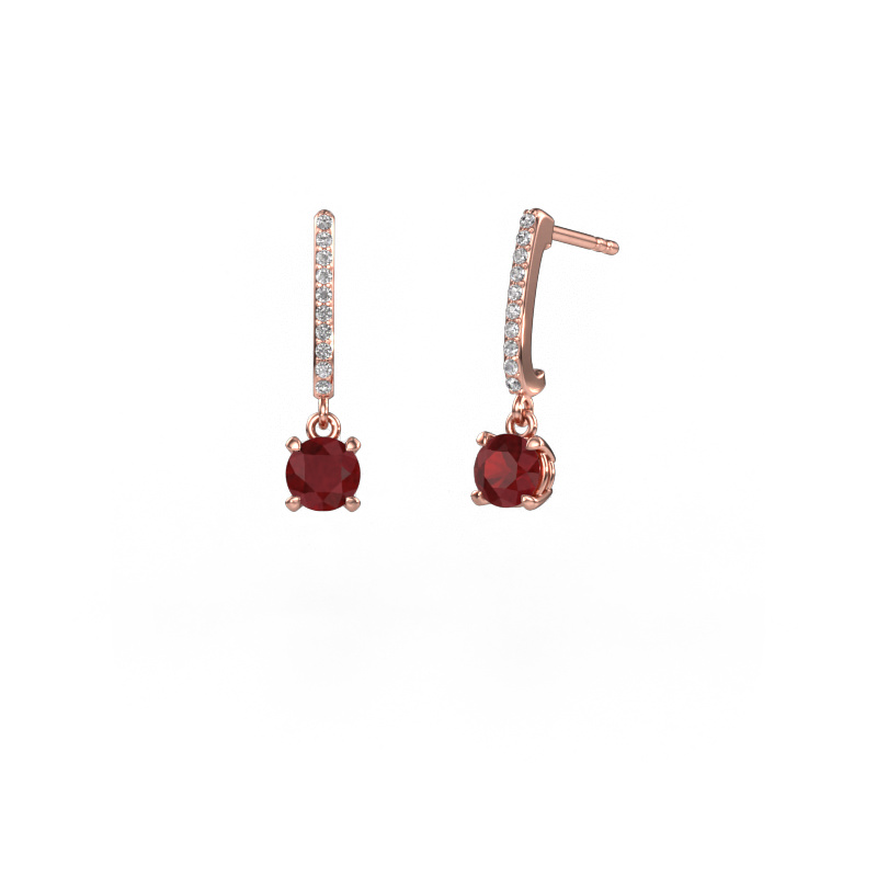 Image of Drop earrings Tanja 1 585 rose gold Ruby 5 mm