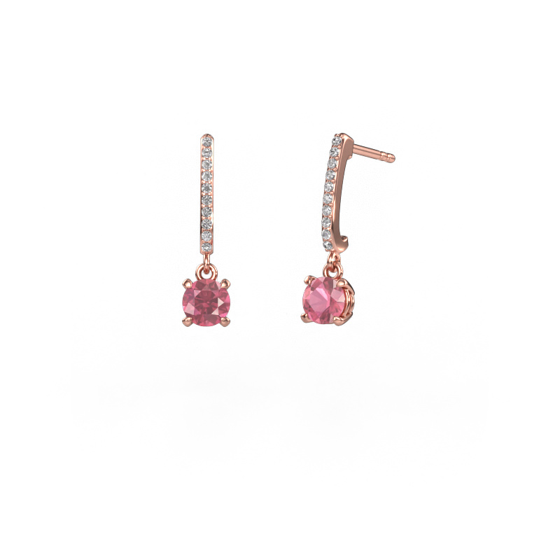 Image of Drop earrings Tanja 1 585 rose gold Tourmaline pink 5 mm
