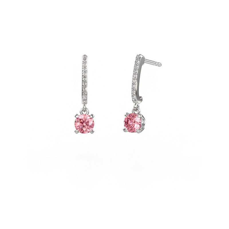 Image of Drop earrings Tanja 1 585 white gold Pink lab grown diamond 5 mm