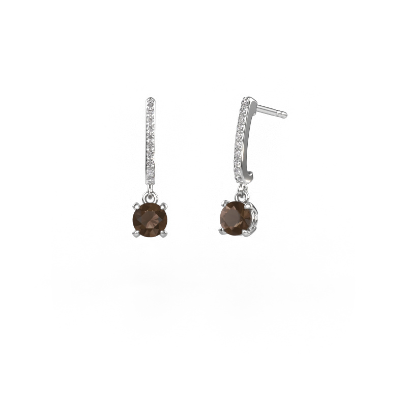 Image of Drop earrings Tanja 1 585 white gold Smokey quartz 5 mm